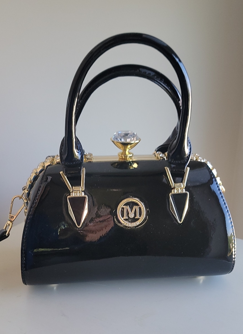 Beautiful Black Handbag with Rhinestone Details